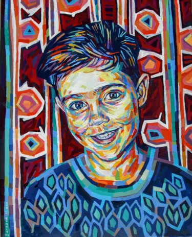 Painting titled "Portrait of Matan" by Maria Iurkova, Original Artwork, Oil Mounted on Wood Stretcher frame