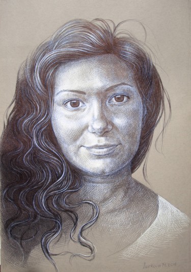 Painting titled "Portrait of Tania" by Maria Iurkova, Original Artwork, Gel pen