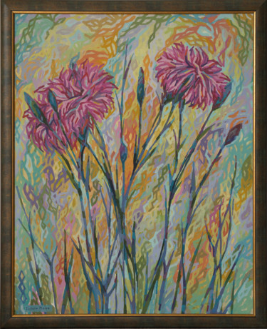 Painting titled "Dianthus campestris…" by Maria Iurkova, Original Artwork, Oil Mounted on Wood Stretcher frame