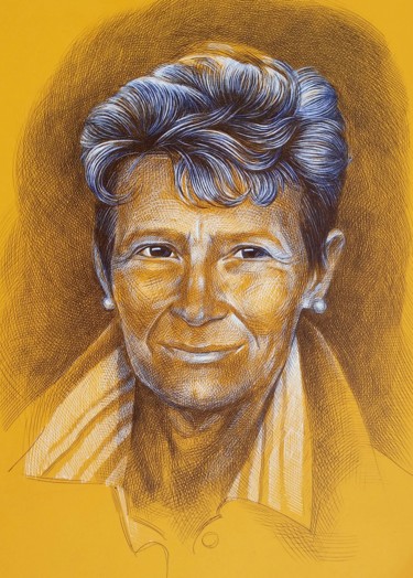 Painting titled "Portrait of smiling…" by Maria Iurkova, Original Artwork, Gel pen