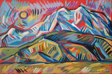 Peinture intitulée "Mountain sunset" par Maria Iurkova, Œuvre d'art originale, Acrylique Monté sur Châssis en bois