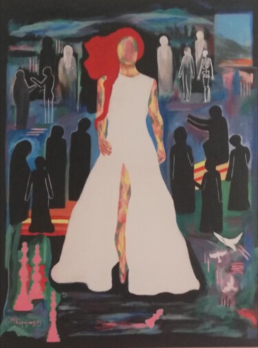 Malerei mit dem Titel ""Η ΑΝΕΞΑΡΤΗΣΙΑ"" von Maria Karageorgiou, Original-Kunstwerk, Acryl
