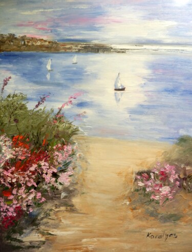 Painting titled "Oleanders au bord d…" by Maria Karalyos, Original Artwork, Oil