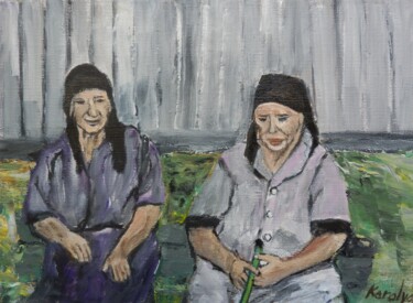 Peinture intitulée "Two old women" par Maria Karalyos, Œuvre d'art originale, Huile
