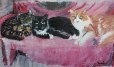 Pintura titulada "Three tomcats" por Maria Karalyos, Obra de arte original, Oleo