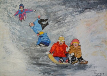 Painting titled "Happy winter" by Maria Karalyos, Original Artwork, Oil