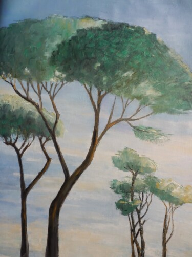 Pintura intitulada "Mediterranean pines" por Maria Karalyos, Obras de arte originais, Óleo