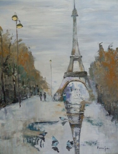 Painting titled "Paris after rain" by Maria Karalyos, Original Artwork, Oil