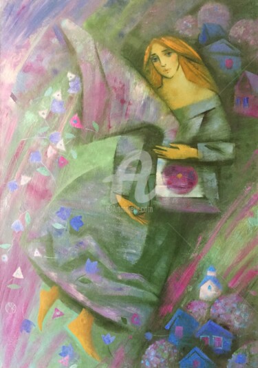 Painting titled "Light melody" by Maria Kniazeva, Original Artwork, Oil Mounted on Wood Stretcher frame
