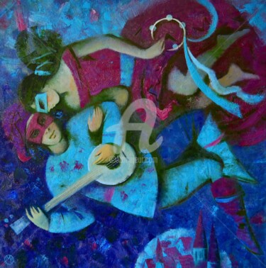 Painting titled "Medieval melody" by Maria Kniazeva, Original Artwork, Oil Mounted on Wood Stretcher frame