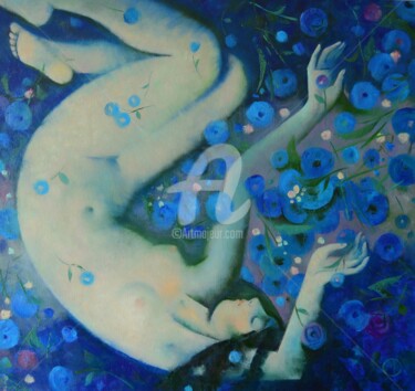 Painting titled "Lovesong" by Maria Kniazeva, Original Artwork, Oil Mounted on Wood Stretcher frame