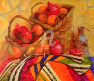 Peinture intitulée "Pomegranates" par Maria Kniazeva, Œuvre d'art originale, Huile Monté sur Châssis en bois