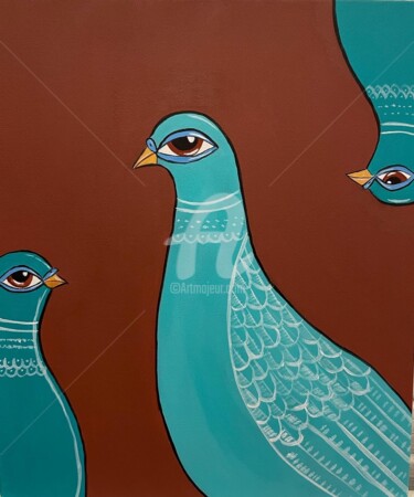 Картина под названием "«Голуби»" - Мария Коваленко, Подлинное произведение искусства, Акрил Установлен на картон