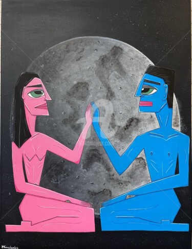 Картина под названием "«До Луны и обратно»" - Мария Коваленко, Подлинное произведение искусства, Акрил Установлен на Деревян…