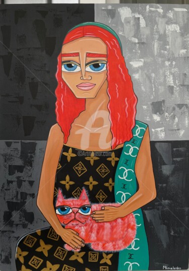 Картина под названием "«Мона Киса»" - Мария Коваленко, Подлинное произведение искусства, Акрил Установлен на Деревянная пане…