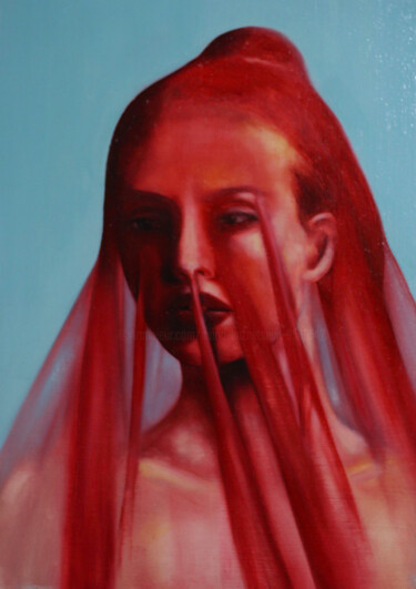 Malerei mit dem Titel "Red veil" von Maria Kuznetsova, Original-Kunstwerk, Öl