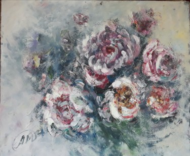 Painting titled "Waltz of the Flowers" by Mariia Lemeshova, Original Artwork, Oil Mounted on Wood Stretcher frame
