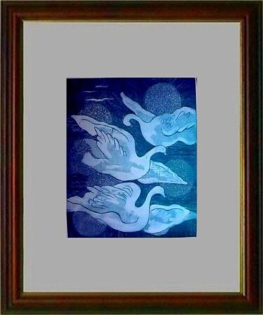 Impressões e gravuras intitulada "03_Pássaros em azul" por Maria Lucia Pacheco, Obras de arte originais, Água forte