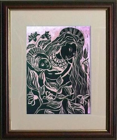 Printmaking titled "13_ Santa" by Maria Lucia Pacheco, Original Artwork, Xylography