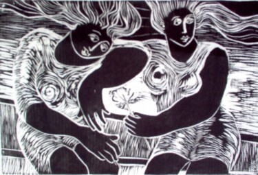 Printmaking titled "Comadres" by Maria Lucia Pacheco, Original Artwork, Linocuts