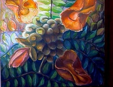 Painting titled "Flores de Itapema II" by Maria Lucia Pacheco, Original Artwork, Oil