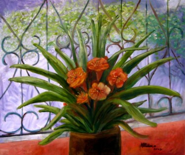 Painting titled "Flores dos Apóstolos" by Maria Lucia Pacheco, Original Artwork, Oil