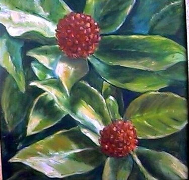 Painting titled "Hortência chinesa" by Maria Lucia Pacheco, Original Artwork, Oil