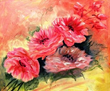 Painting titled "Rosas em rosa" by Maria Lucia Pacheco, Original Artwork, Oil