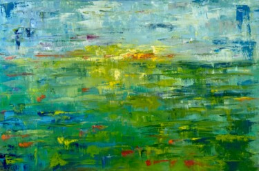 Painting titled "Lago" by Maria Lucrecia Serrat, Original Artwork, Oil Mounted on Wood Stretcher frame