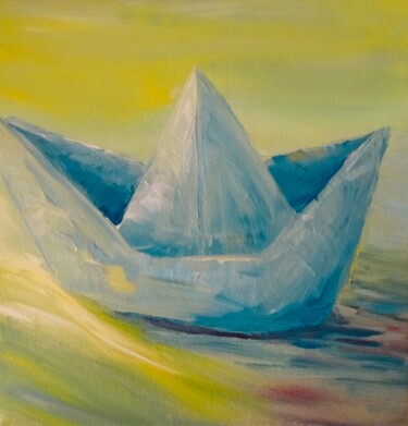 Pintura intitulada "Navegando mi barqui…" por Maria Lucrecia Serrat, Obras de arte originais, Acrílico Montado em Armação em…