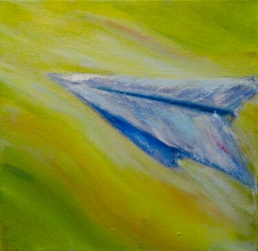 Painting titled "Avioncito" by Maria Lucrecia Serrat, Original Artwork, Oil Mounted on Wood Stretcher frame