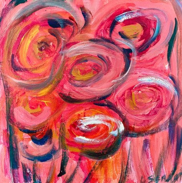 Painting titled "Rosas" by Maria Lucrecia Serrat, Original Artwork, Acrylic