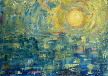 Painting titled "Tramonto" by Maria Lucrecia Serrat, Original Artwork, Oil Mounted on Wood Stretcher frame