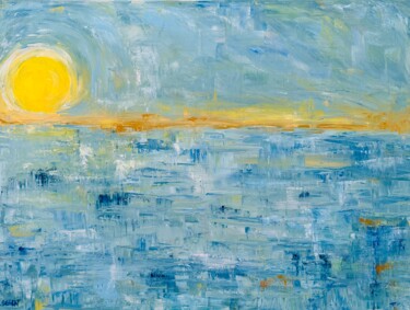 Painting titled "Sole e mare" by Maria Lucrecia Serrat, Original Artwork, Oil Mounted on Wood Stretcher frame