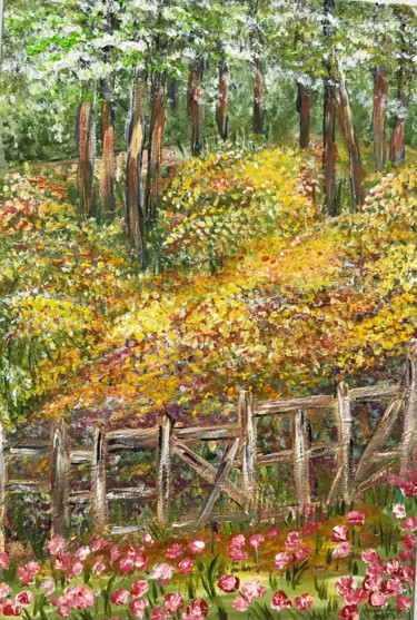 Pintura titulada "Primavera en el cam…" por Bascoy, Obra de arte original, Acrílico Montado en Panel de madera