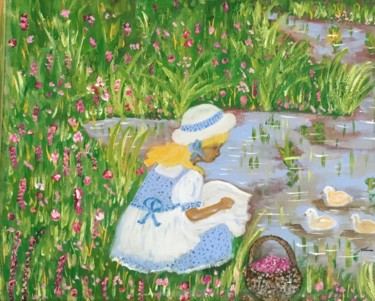 Pintura titulada "Niña con patos" por Bascoy, Obra de arte original