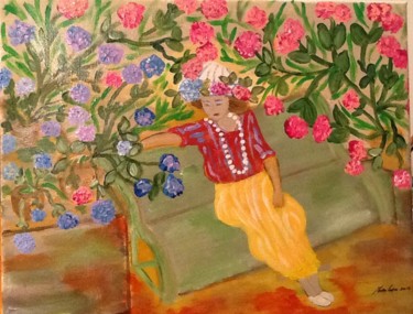 Pittura intitolato "En el jardin" da Bascoy, Opera d'arte originale