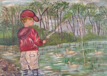 Pintura intitulada "Tarde de pesca" por Bascoy, Obras de arte originais, Acrílico