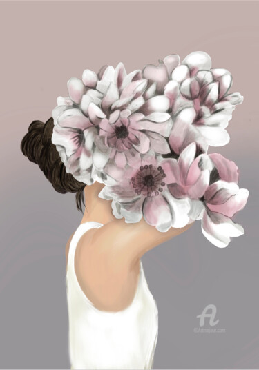 Digitale Kunst mit dem Titel "Flower girl / Purple" von Maria Lundsten, Original-Kunstwerk, Digitale Collage