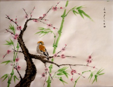 Peinture intitulée "Oiseau sur sa branc…" par Lapinou, Œuvre d'art originale, Aquarelle