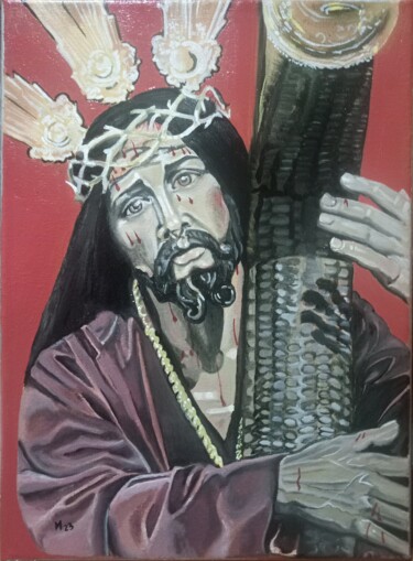 Peinture intitulée "Jesús Nazareno" par María Mateo, Œuvre d'art originale, Huile Monté sur Châssis en bois