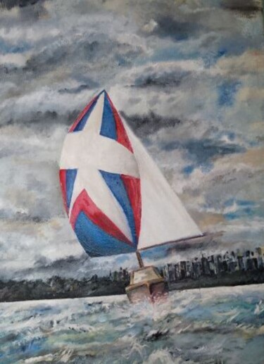 Pintura intitulada "Statek  na morzu" por Maria Matyasek, Obras de arte originais, Óleo