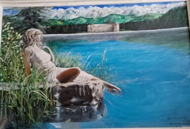 Pintura intitulada "kobieta nad jeziorem" por Maria Matyasek, Obras de arte originais, Óleo