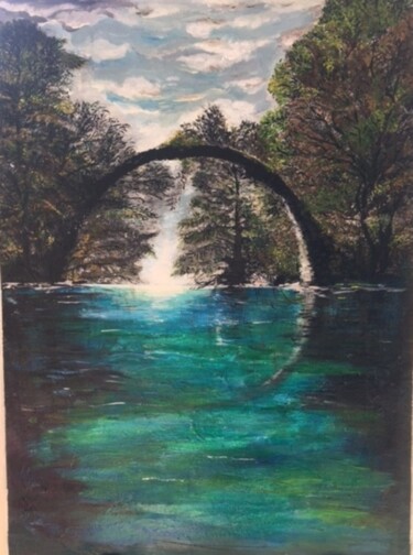 Schilderij getiteld "Jezioro w pięknym l…" door Maria Matyasek, Origineel Kunstwerk, Acryl
