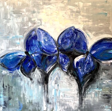 Painting titled "SAPPHIRE TEARS" by Maria Mikileva, Original Artwork, Oil Mounted on Wood Stretcher frame