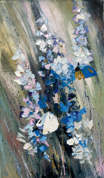 Картина под названием "white butterfly in…" - Maria Miller, Подлинное произведение искусства, Масло