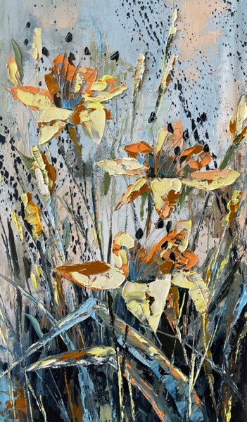 Картина под названием "orange lilies" - Maria Miller, Подлинное произведение искусства, Масло Установлен на Деревянная рама…