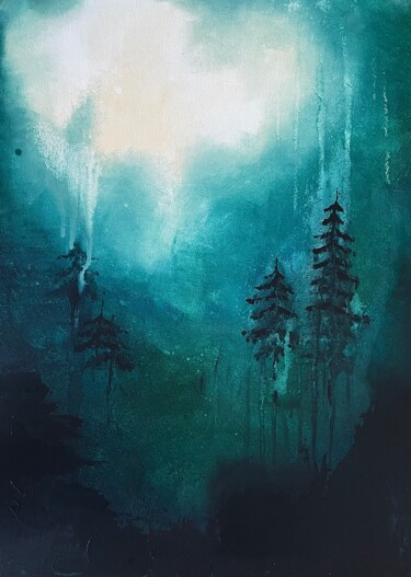 Painting titled "Forest. Original ac…" by Maria Mindal, Original Artwork, Acrylic Mounted on Wood Stretcher frame