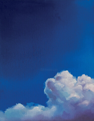 Painting titled "Blue sky" by Maria Mindal, Original Artwork, Oil Mounted on Cardboard