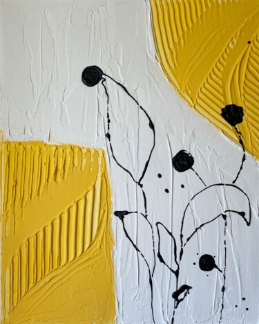 Painting titled "Yellow flowers" by Maria Mindal, Original Artwork, Acrylic Mounted on Wood Stretcher frame